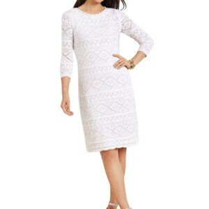 Talbots White 3/4 Sleeve Crochet Sweater Dress Size Mp